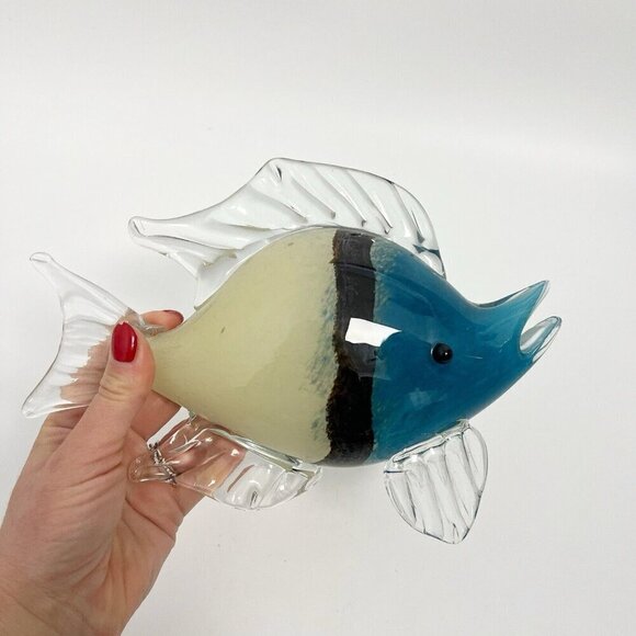 Art Blown Glass Fish Sculpture Statue Large Multi Color Heavy Unmarked - Picture 2 of 10